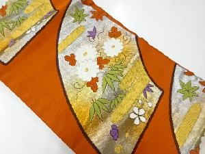 アンティーク　霞に梅笹・草花模様織出し名古屋帯（着用可）